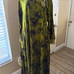 Chic Olive Floral Long Sleeve Dress